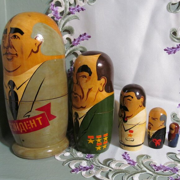 Vintage 5 Russian Political Leaders Wooden Matryoshka (nesting) Dolls Gorbachev - Picture 10 of 16